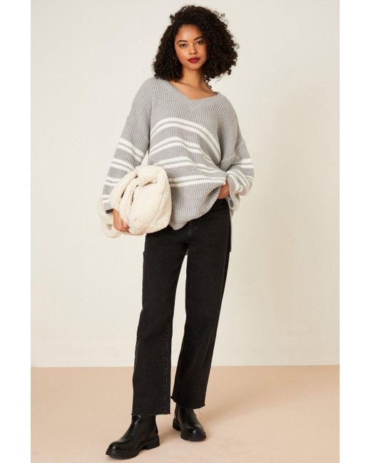 Dorothy Perkins V Neck Stripe Jumper in Natural Lyst