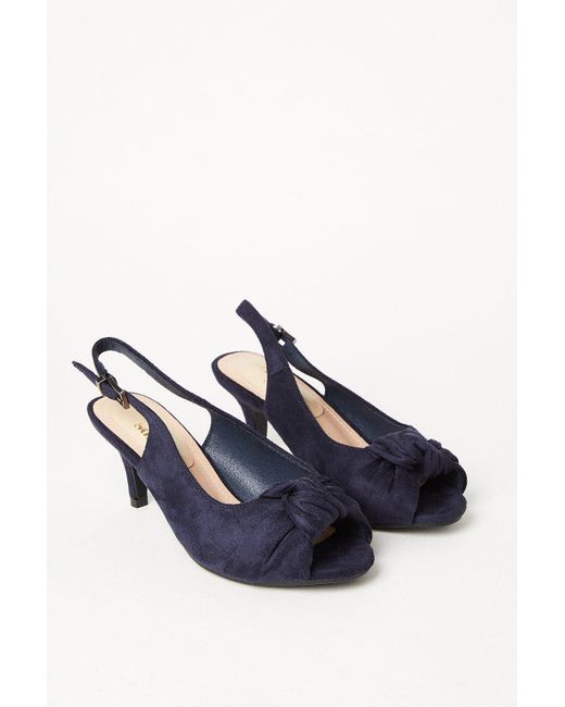 Dorothy Perkins Blue Good For The Sole: Wide Fit Taylor Knot Front Peep Toe Sling Back Heeled Sandals