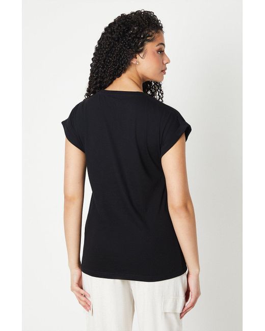 Dorothy Perkins Black Tall Cotton Roll Sleeve T-shirt