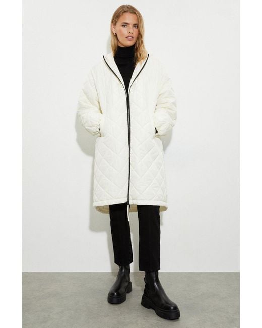 Dorothy Perkins White Oversized Hooded Diamond Quilted Parka Coat