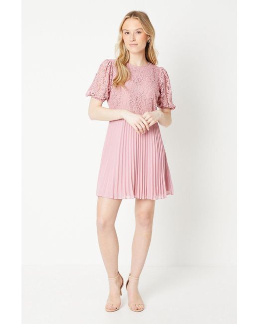 Dorothy Perkins Pink Lace Pleated Chiffon Mini Dress