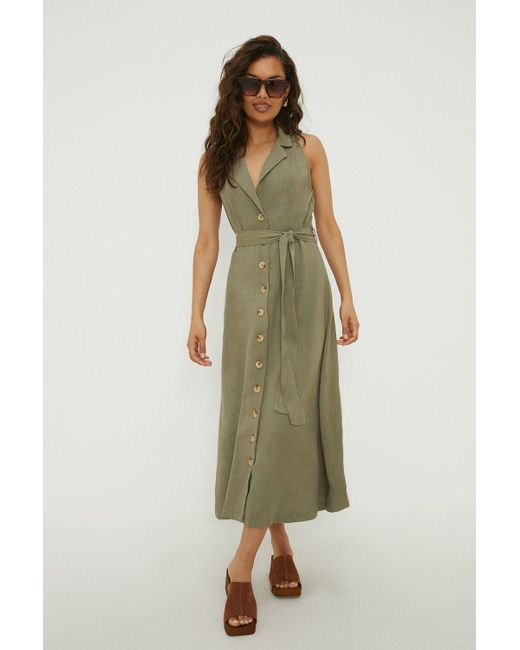 Linen hot sale button dress