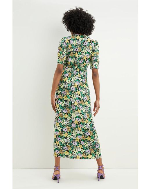 Dorothy Perkins Green Tall Floral Blouson Sleeve Wrap Dress