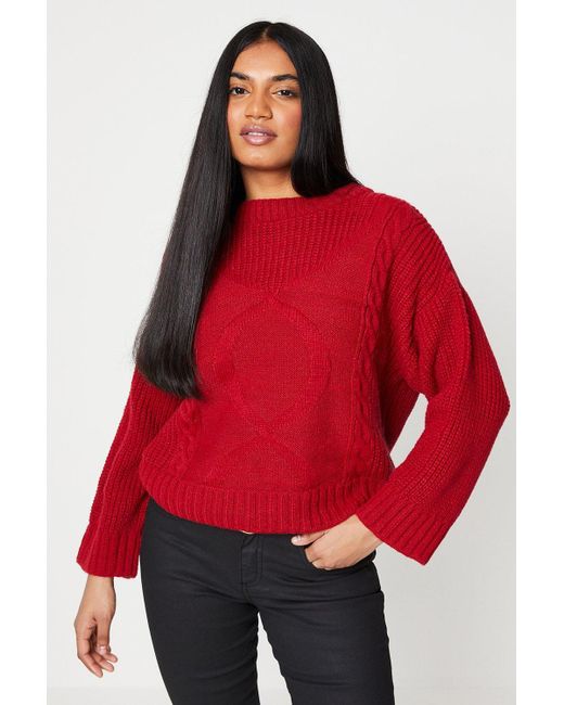 Dorothy Perkins Red Petite Wide Sleeve Cable Fluffy Knit Jumper
