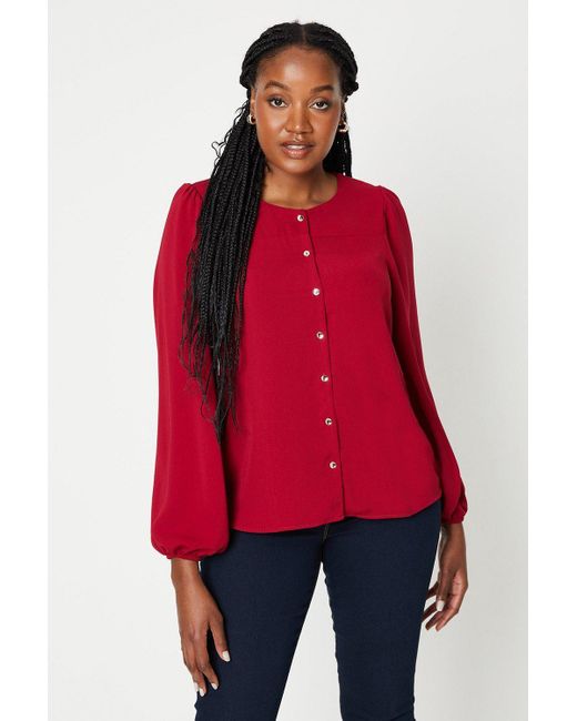 Dorothy Perkins Red Collarless Button Through Shirt
