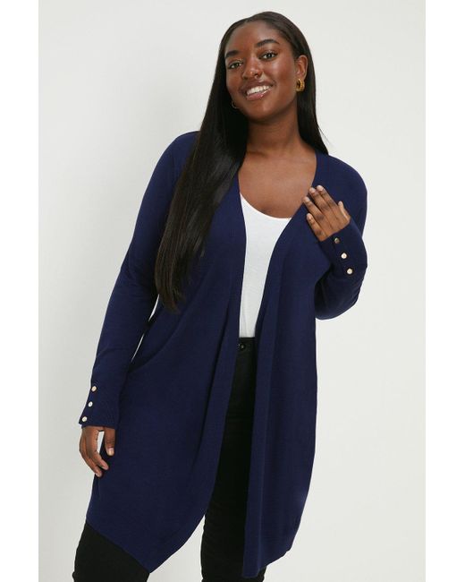 Dorothy Perkins Curve Midi Button Cuff Cardigan in Blue Lyst UK