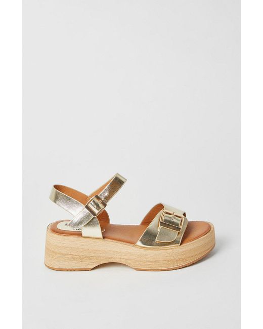 Dorothy Perkins Natural Good For The Sole: Ricki Buckle Detail Wood Effect Wedges