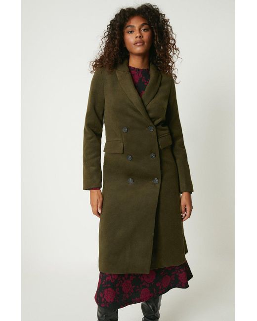 Dorothy Perkins Green Double Breasted Wool Look Coat