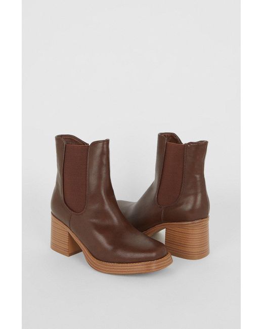 Dorothy Perkins Brown Faith: Alberta Square Toe Stack Heel Ankle Boots