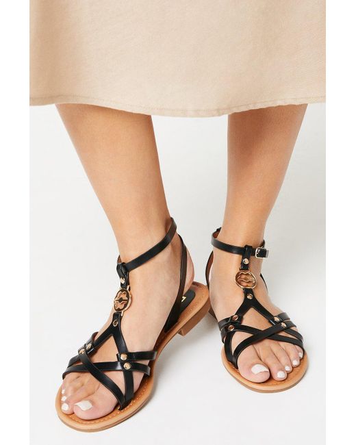 Dorothy Perkins Black Fran Gladiator Strap Flat Sandals