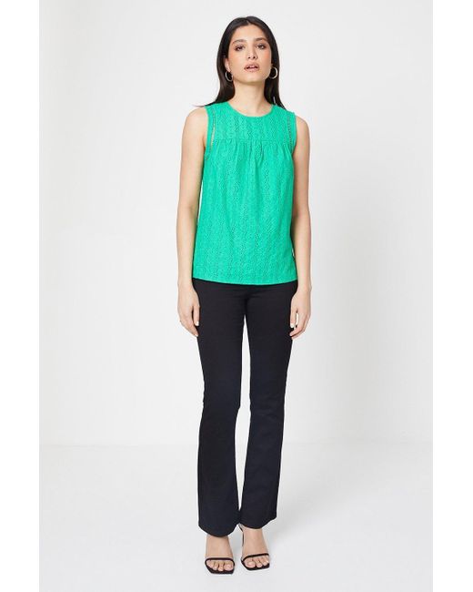 Dorothy Perkins Green Broderie Shell Top