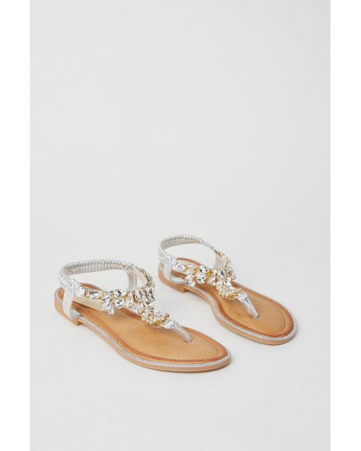 Dorothy Perkins Metallic Faith: Mara Jewel Detail T Bar Flat Sandals