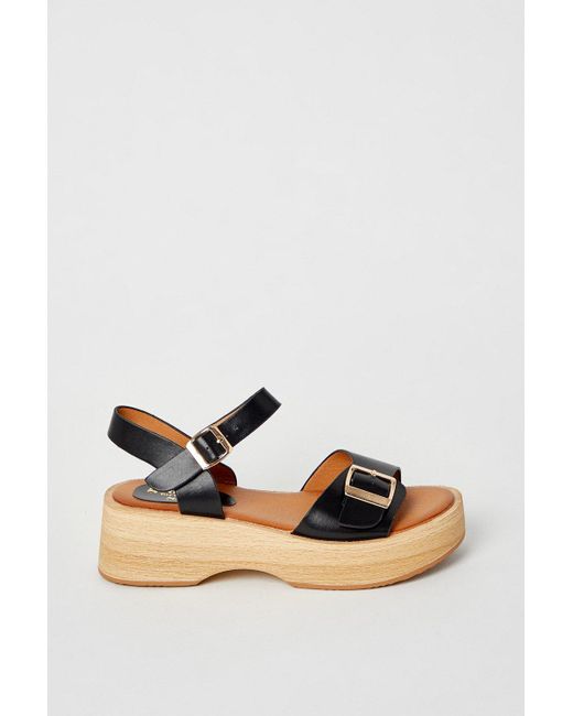 Dorothy Perkins Black Good For The Sole: Ricki Buckle Detail Wood Effect Wedges