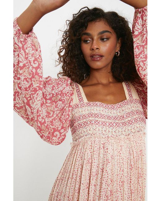 Dorothy Perkins Pink Embroidered Square Neck Midi Dress