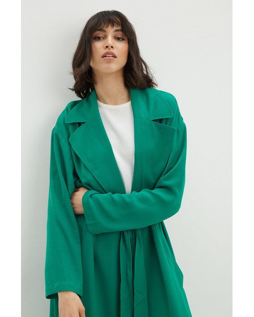Dorothy Perkins Green Tall Belted Twill Duster Coat