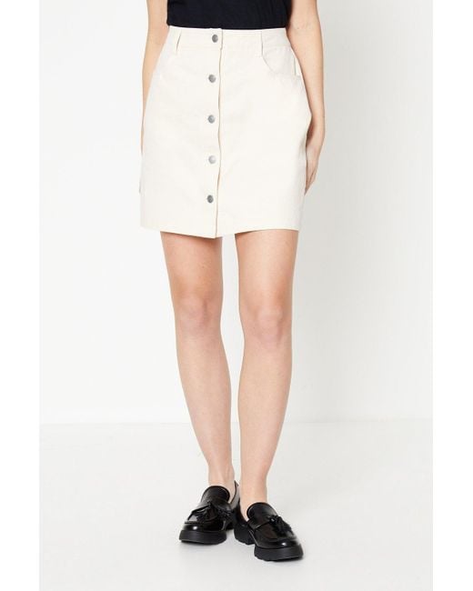 Dorothy Perkins White Button Front Twill Skirt