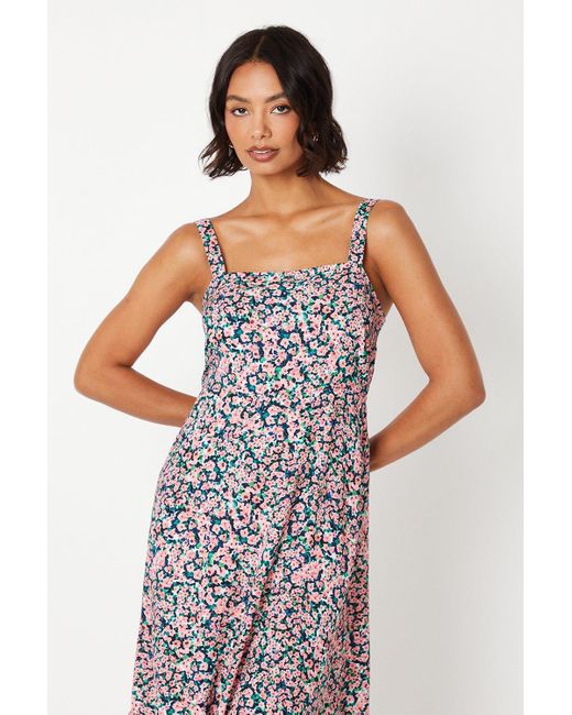 Dorothy Perkins Pink Ditsy Floral Tiered Strappy Midi Dress