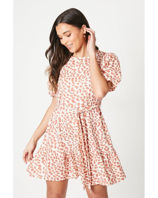 Dorothy Perkins Pink Petite Belted Frill Hem Mini Dress