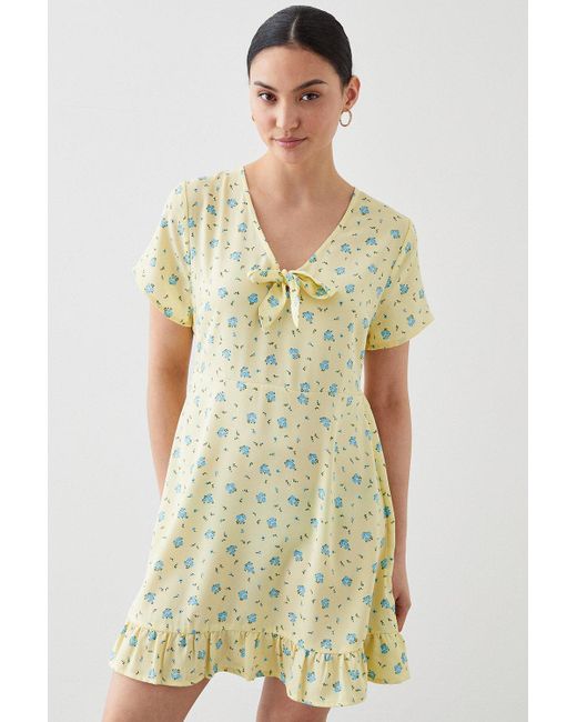 Dorothy Perkins White Petite Yellow Ditsy Tie Front Mini Dress