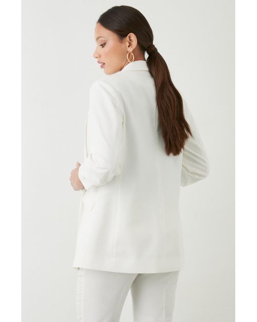 Dorothy Perkins White Tall Ruched Sleeve Blazer