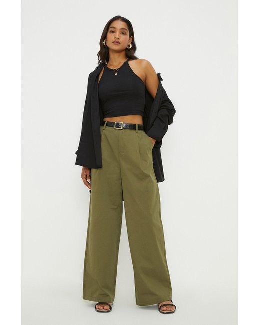 Dorothy Perkins Green Wide Leg Cotton Trousers