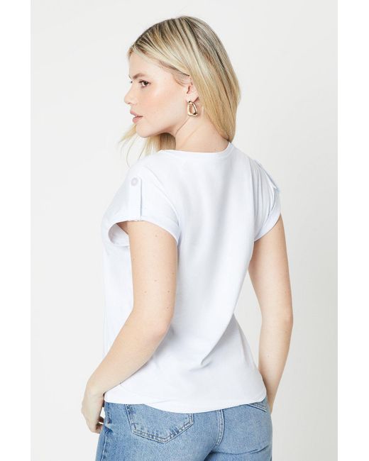 Dorothy Perkins White Button Shoulder Detail T-shirt