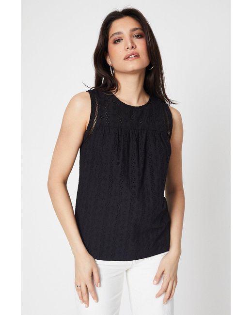 Dorothy Perkins Black Broderie Shell Top