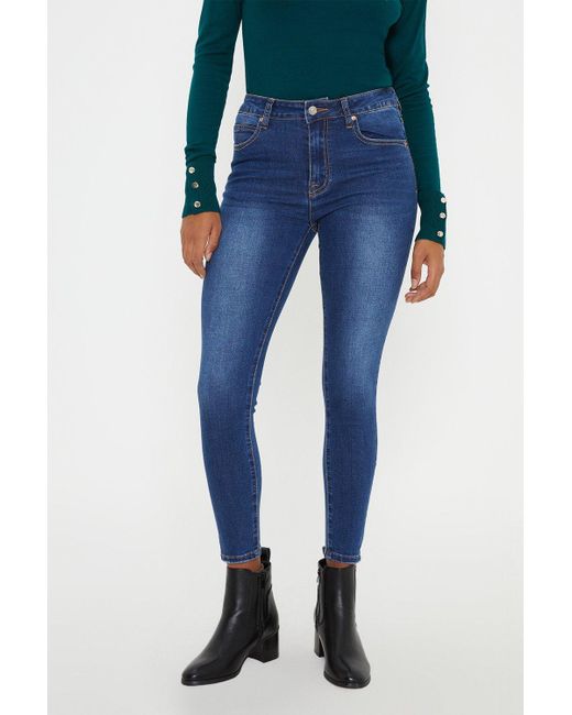 Dorothy Perkins Blue Skinny Button Front Jean