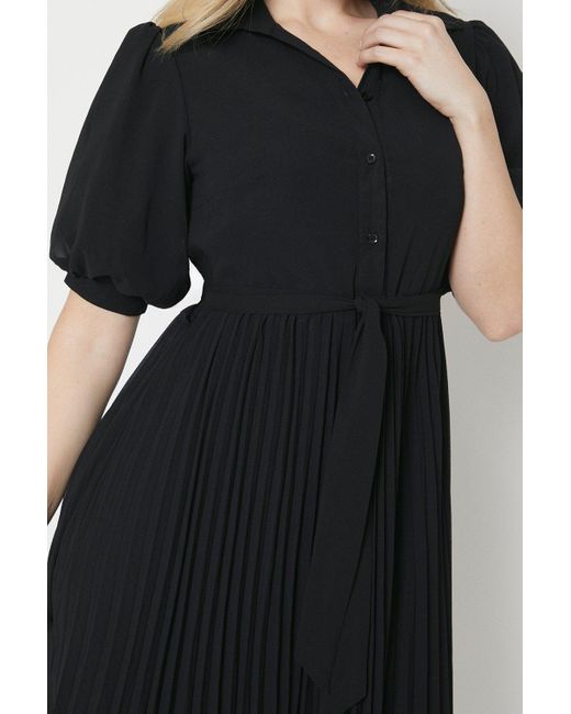 Dorothy Perkins Black Pleated Chiffon Midi Shirt Dress