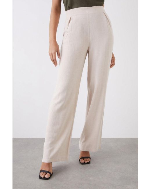 Dorothy Perkins White Pull On Linen Look Wide Leg Trousers