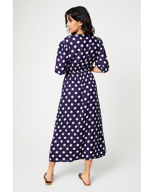 Dorothy Perkins Blue Petite Spot Button Through Midi Dress
