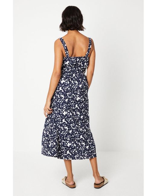 Dorothy Perkins Blue Floral Ruched Front Strappy Midi Dress