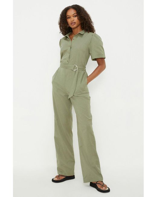 Dorothy Perkins Green Tall Belted Button Down Jumpsuit