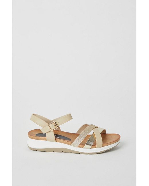 Dorothy Perkins Blue Good For The Sole: Mars Bio Comfort: Multi Strap Mixed Material Footbed Wedge Sandals
