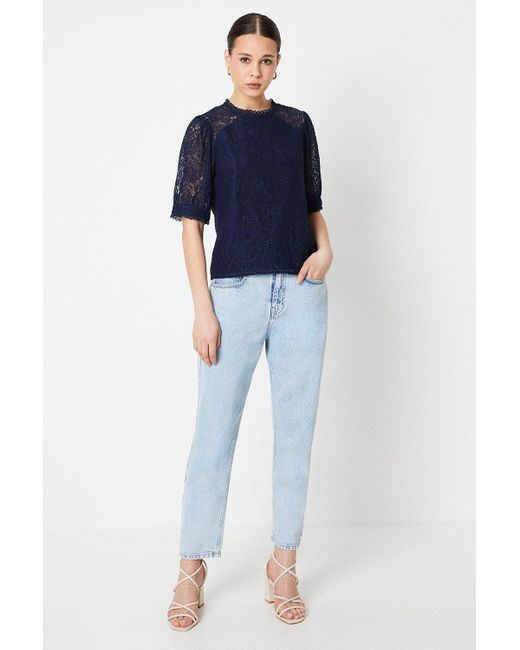Dorothy Perkins Blue Lace Sleeve Blouse
