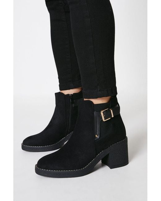 Dorothy Perkins Black Armour Buckle Mid Heel Ankle Boots