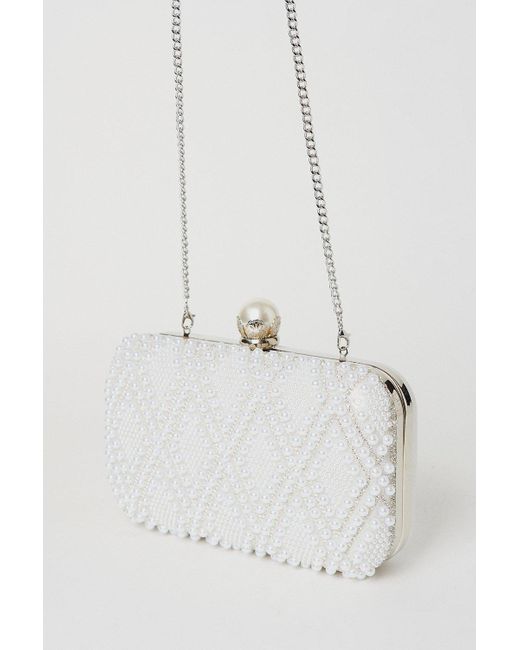 Dorothy Perkins White Teo Pearl And Diamante Box Clutch Bag
