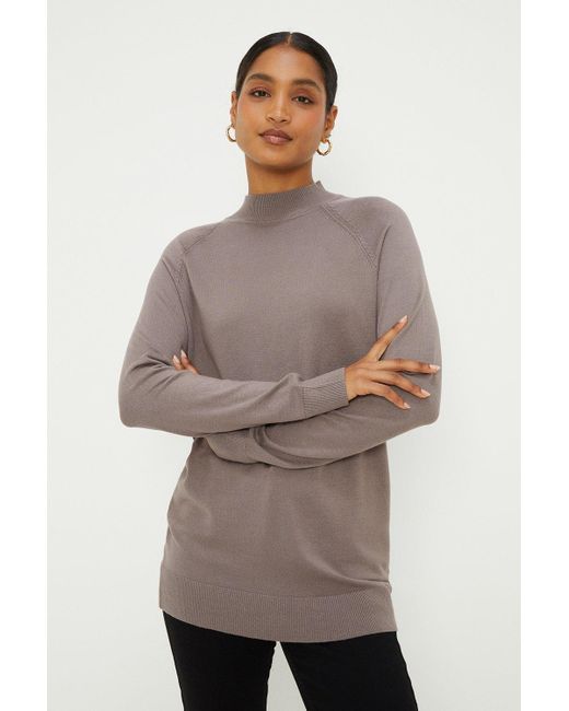 Dorothy Perkins Brown Funnel Neck Tunic Jumper