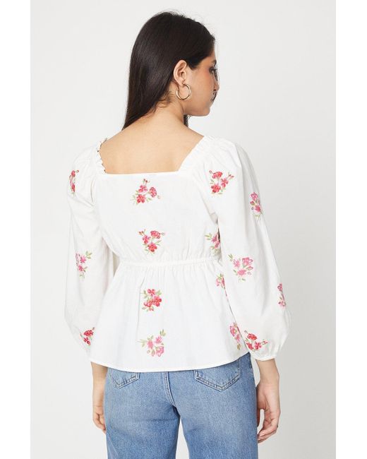 Dorothy Perkins White Embroidered Ruched Front Blouse