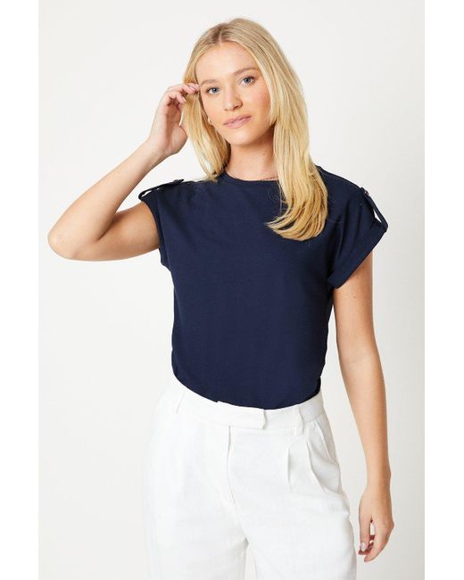 Dorothy Perkins Blue Button Shoulder Detail T-shirt