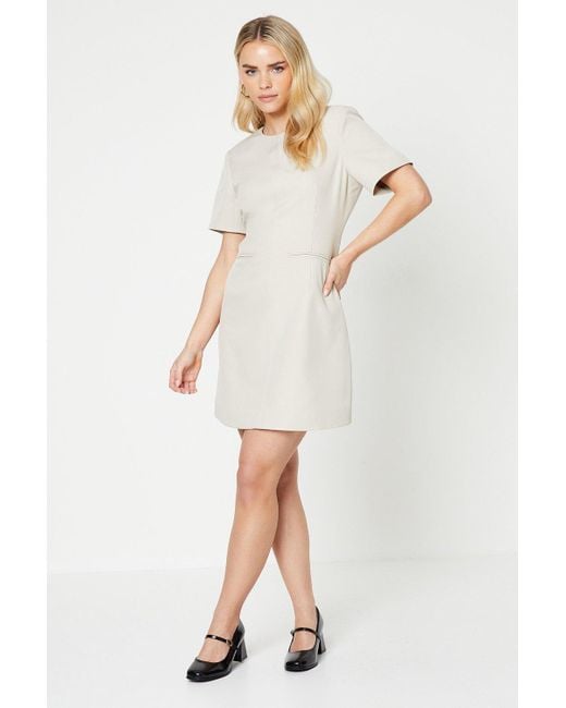 Dorothy Perkins White Petite Half Sleeve Tailored Shift Dress