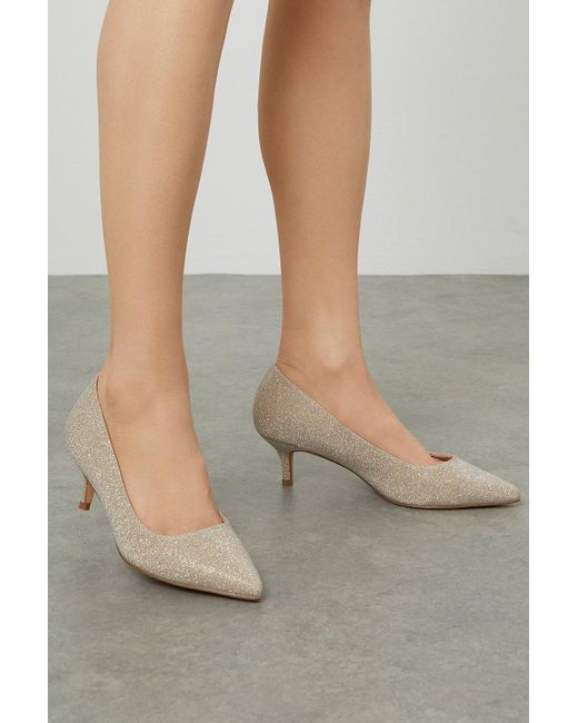 Dorothy Perkins Metallic Wide Fit Dove Kitten Heel Court Shoes