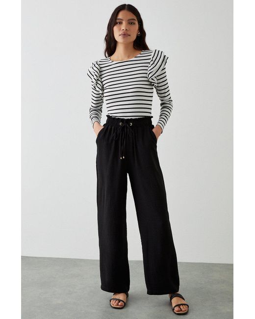 Dorothy Perkins Black Washed Twill Wide Leg Trousers