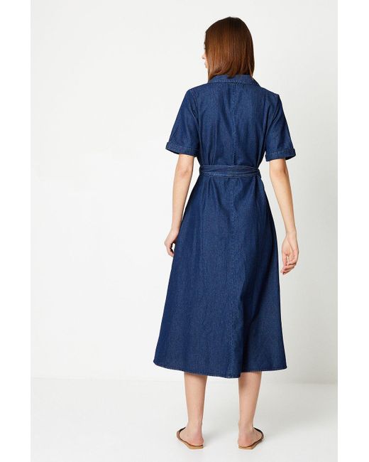 Dorothy Perkins Blue Denim Belted Button Through Midi Dress