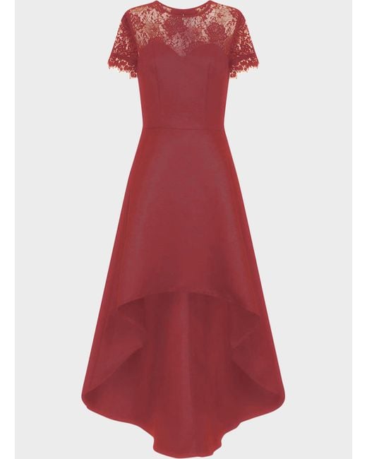 burgundy dip hem dress
