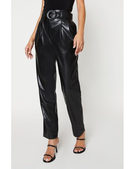 Dorothy Perkins Black Tall Faux Leather Belted Slim Leg Trouser