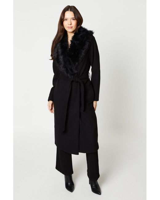 Dorothy perkins black 2025 faux fur collar coat