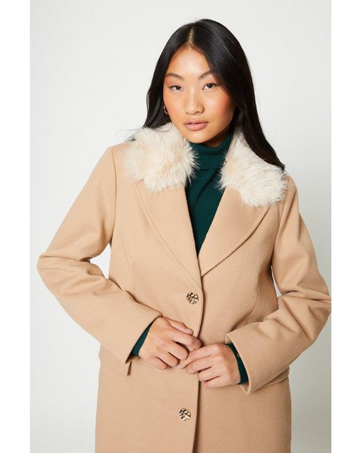 Dorothy Perkins Natural Petite Faux Fur Single Breasted Coat