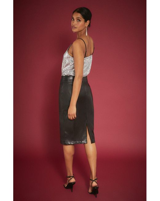 Faux leather midi skirt dorothy clearance perkins