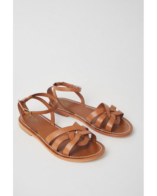 Dorothy Perkins Green Wide Fit Leather Jaleesa Woven Flat Sandals